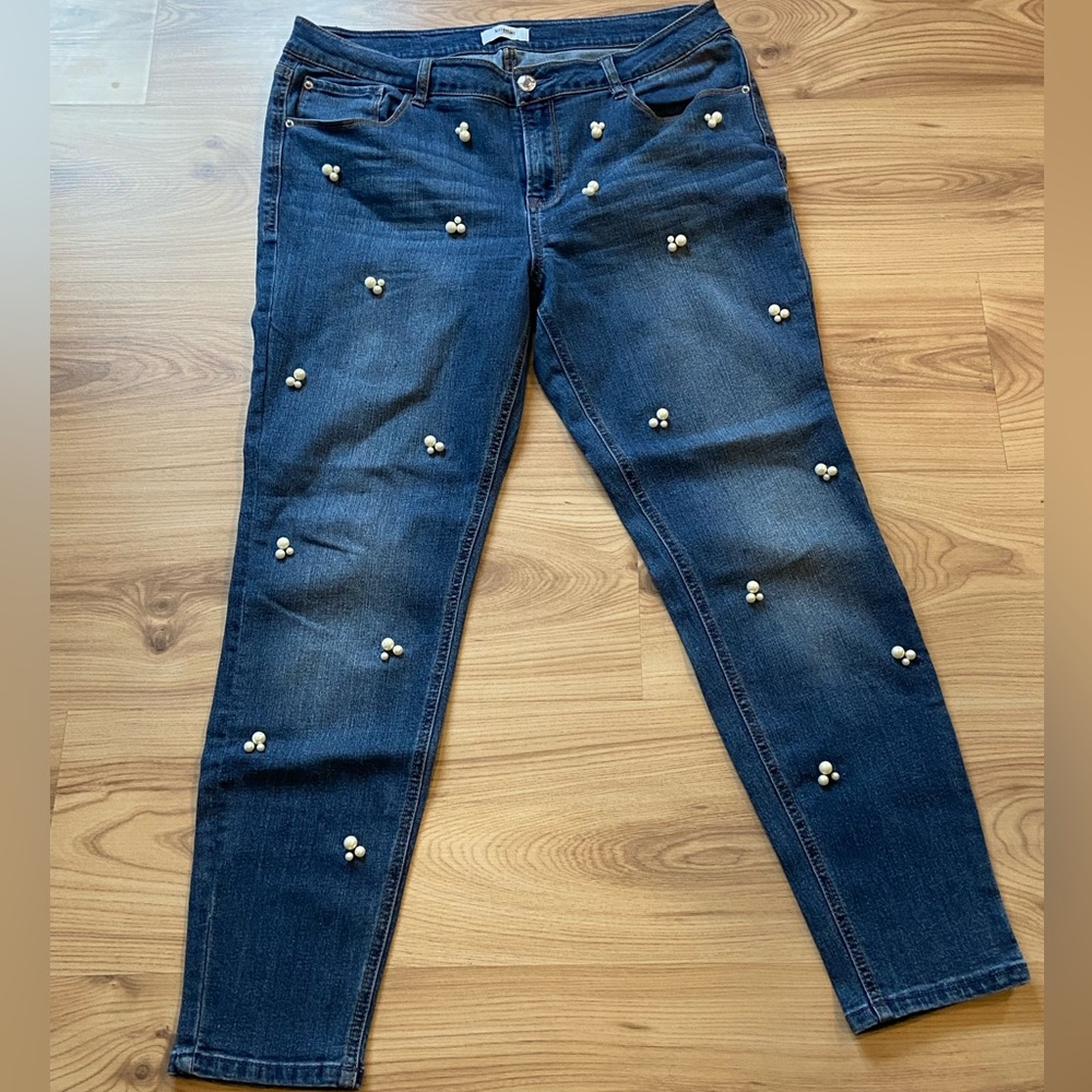 Women's Blue Jeans with Pearl Accents